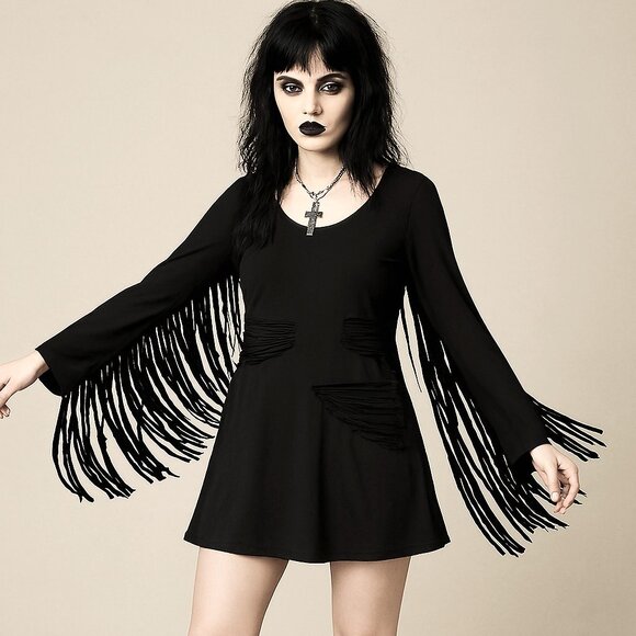 Idyllwind by Miranda Lambert Black Fringe Long Sleeve Dress sz medium - Picture 1 of 7